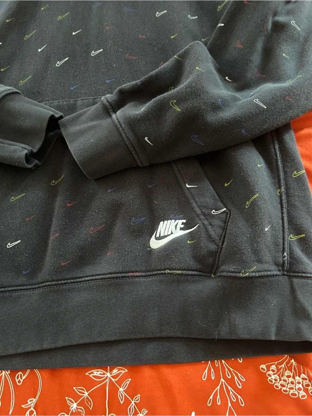 Nike Black Hooded Sweatshirt with Multi-Color Swoosh